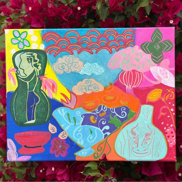 Original painting art acrylic on canvas lucky blissful elements 14*11 unframed - Picture 1 of 11